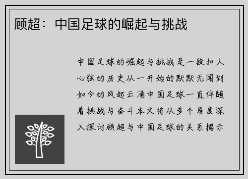 顾超：中国足球的崛起与挑战